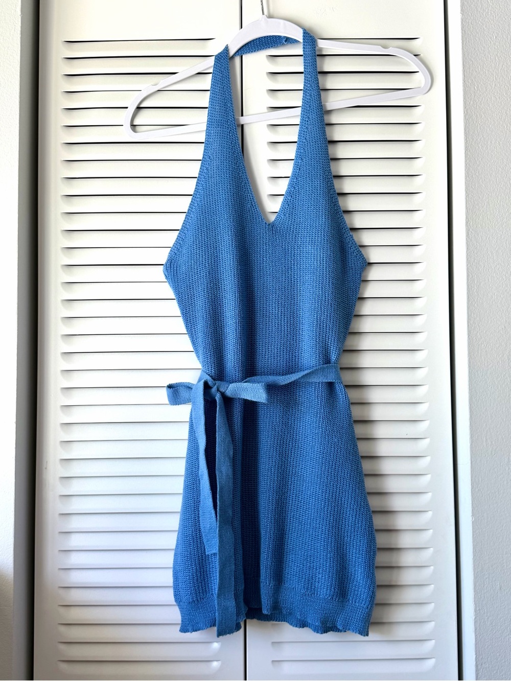 Blue Knit Halter Dress